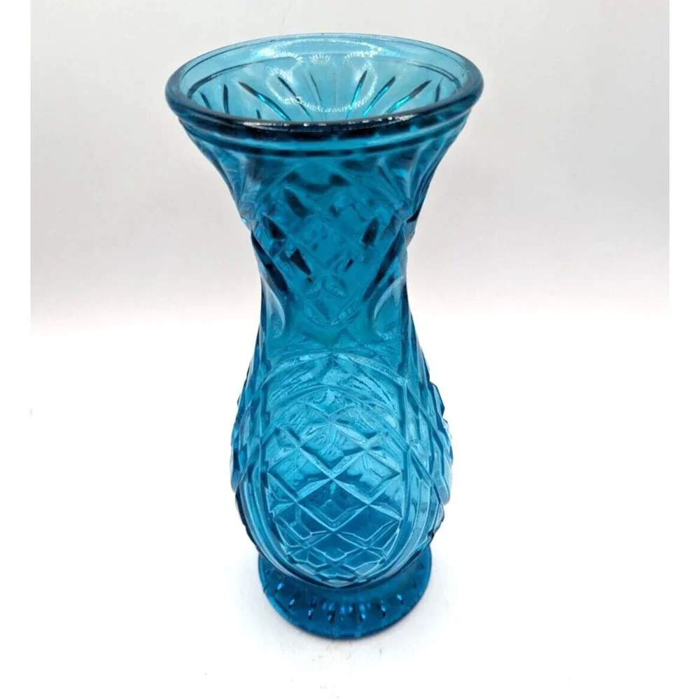 Vintage Rossini Empoli Blue Diamond Print Art Glass Vase Italy  11